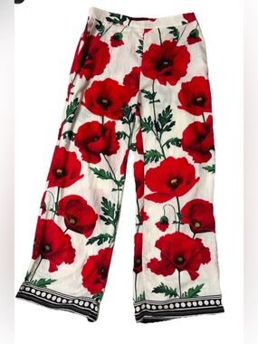 Milk & Honey Red Poppy Wide-Leg Floral Pants L